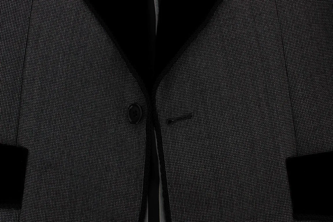 Gray Black One Button Slim Fit Blazer Jacket