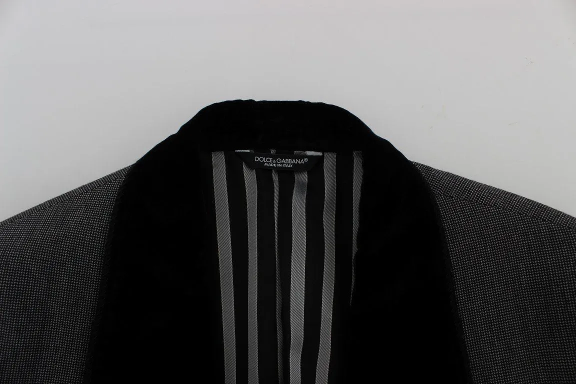 Gray Black One Button Slim Fit Blazer Jacket