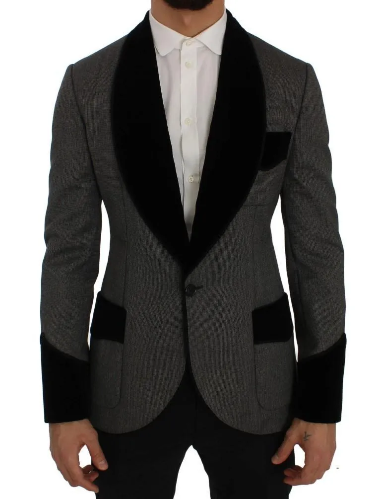 Gray Black One Button Slim Fit Blazer Jacket