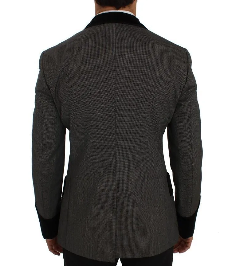 Gray Black One Button Slim Fit Blazer Jacket