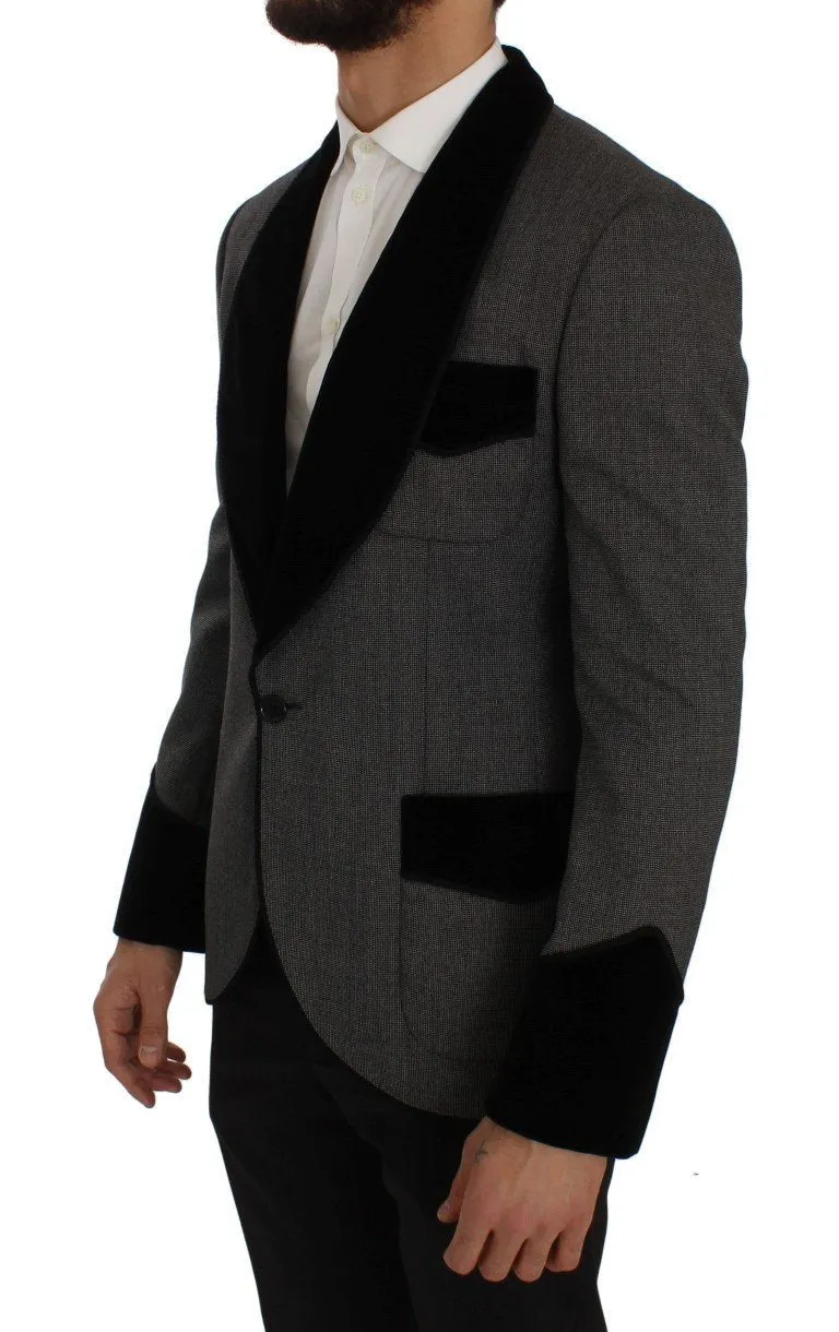 Gray Black One Button Slim Fit Blazer Jacket