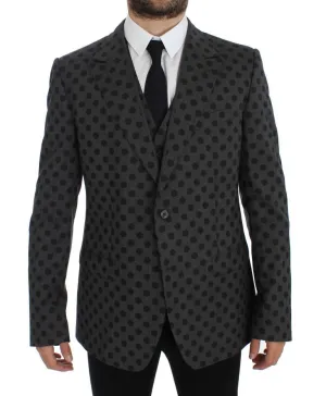 Gray Polka Slim Fit Wool Stretch Blazer