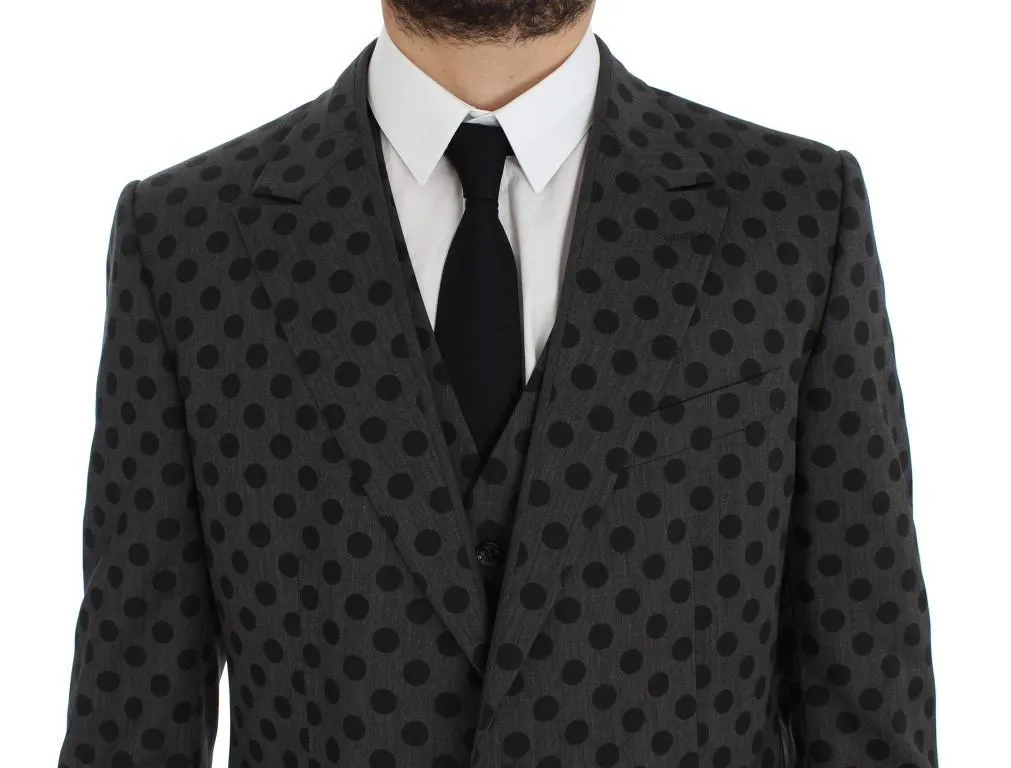 Gray Polka Slim Fit Wool Stretch Blazer