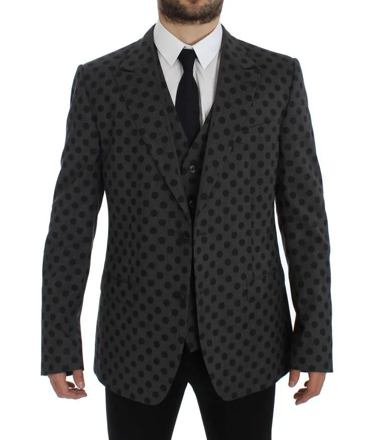 Gray Polka Slim Fit Wool Stretch Blazer
