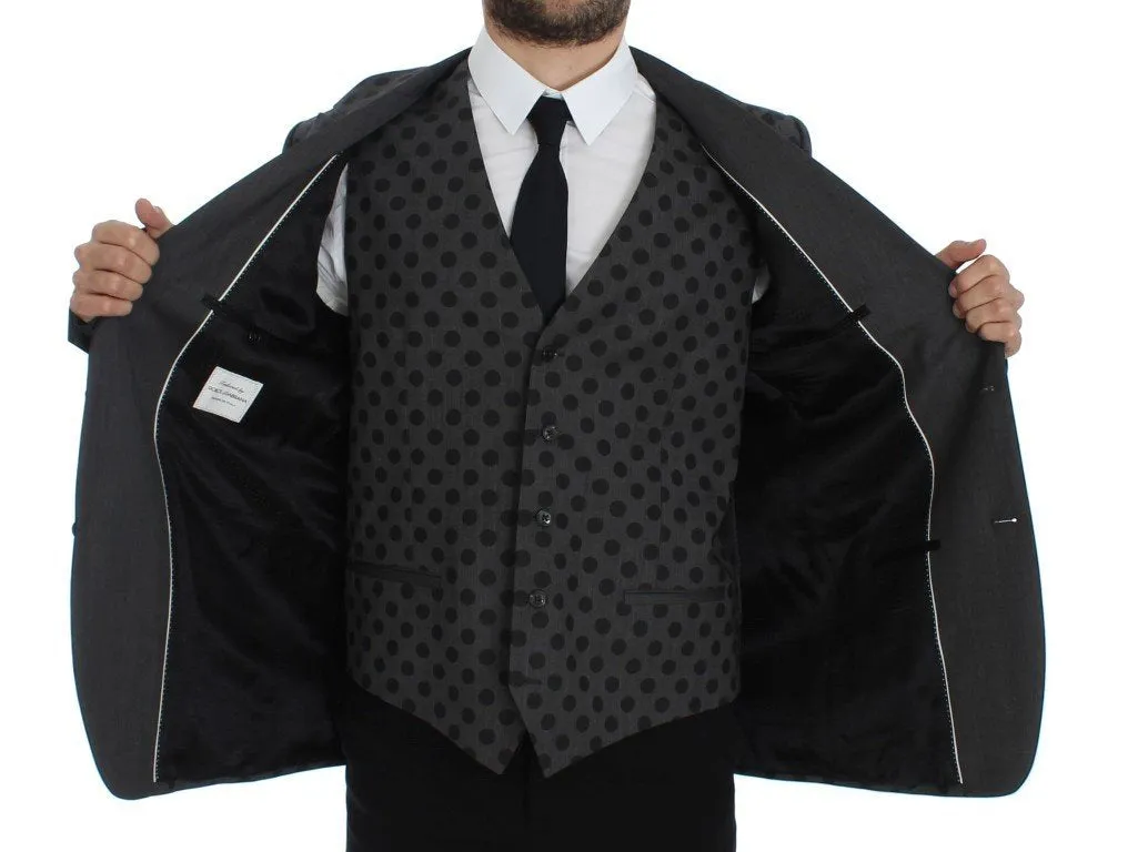 Gray Polka Slim Fit Wool Stretch Blazer