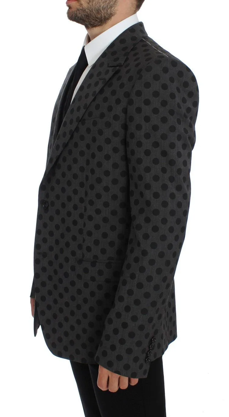 Gray Polka Slim Fit Wool Stretch Blazer