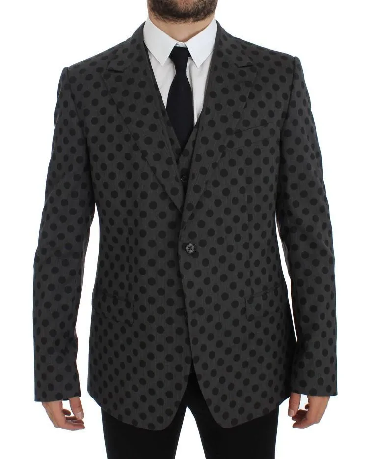 Gray Polka Slim Fit Wool Stretch Blazer