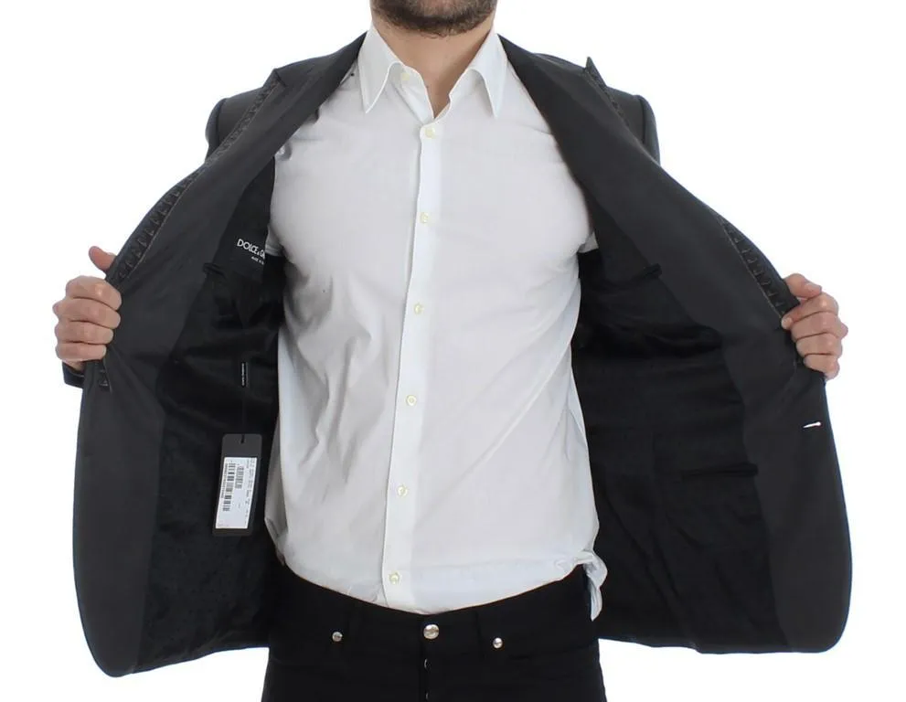 Gray silk knight two button blazer