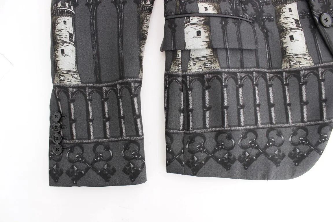 Gray silk knight two button blazer
