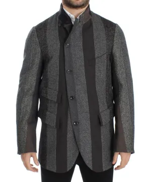 Gray striped wool stretch blazer