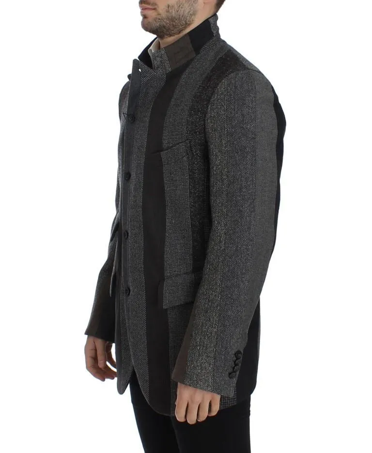 Gray striped wool stretch blazer