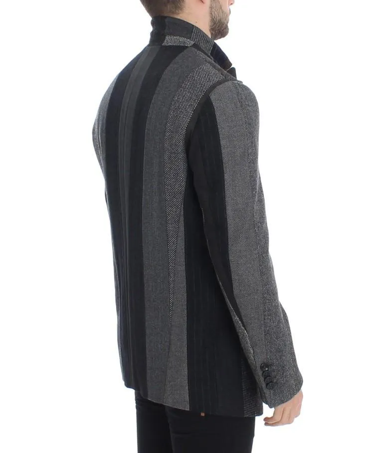 Gray striped wool stretch blazer