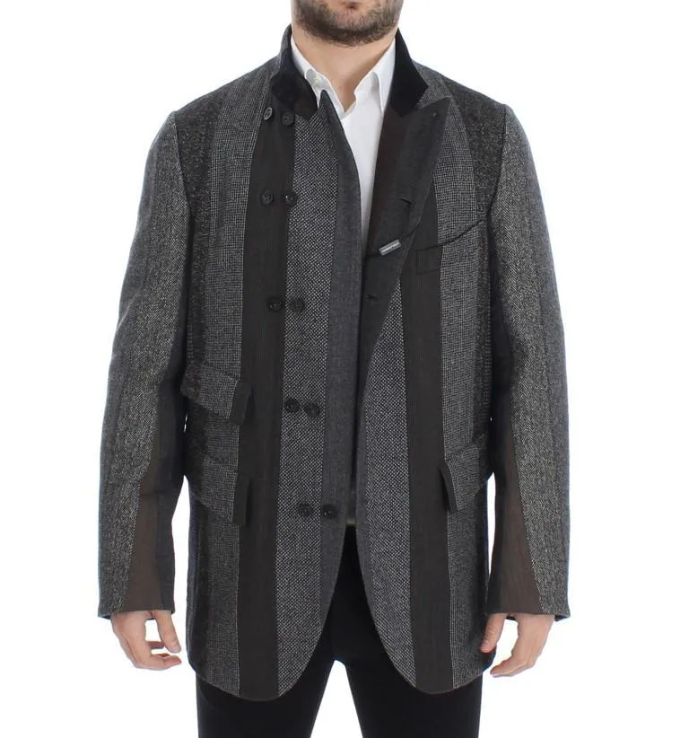 Gray striped wool stretch blazer