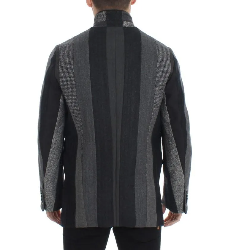 Gray striped wool stretch blazer