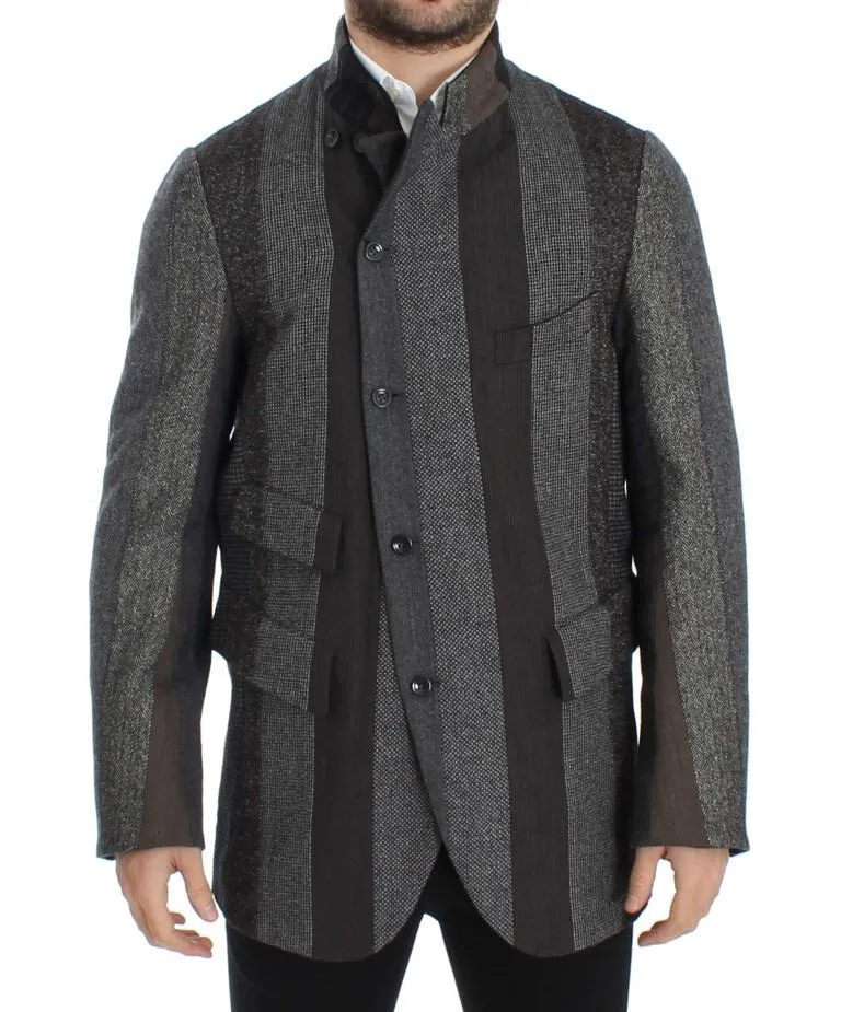 Gray striped wool stretch blazer
