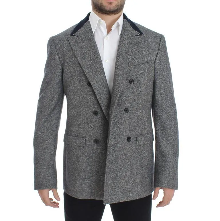 Gray wool double breasted blazer