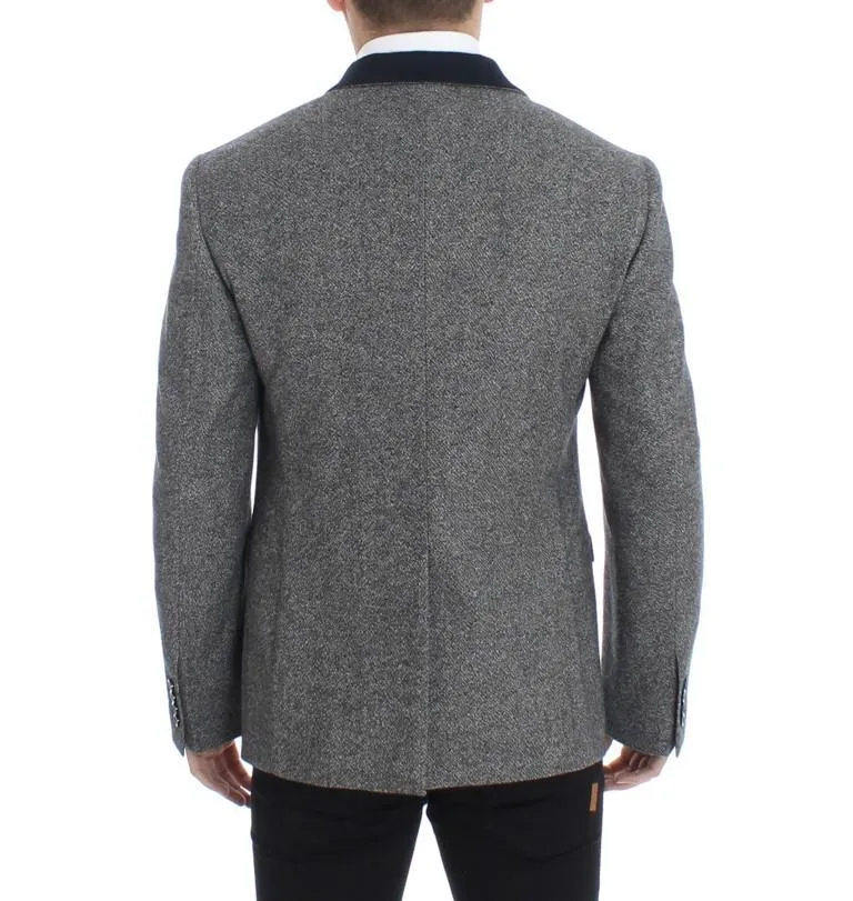 Gray wool double breasted blazer