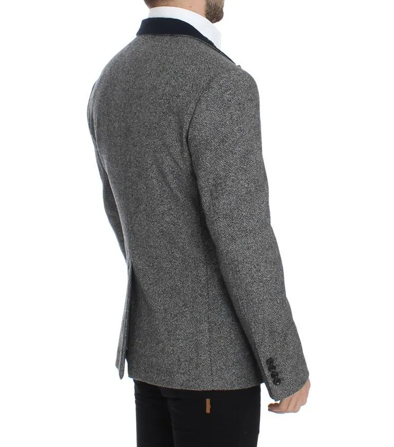 Gray wool double breasted blazer