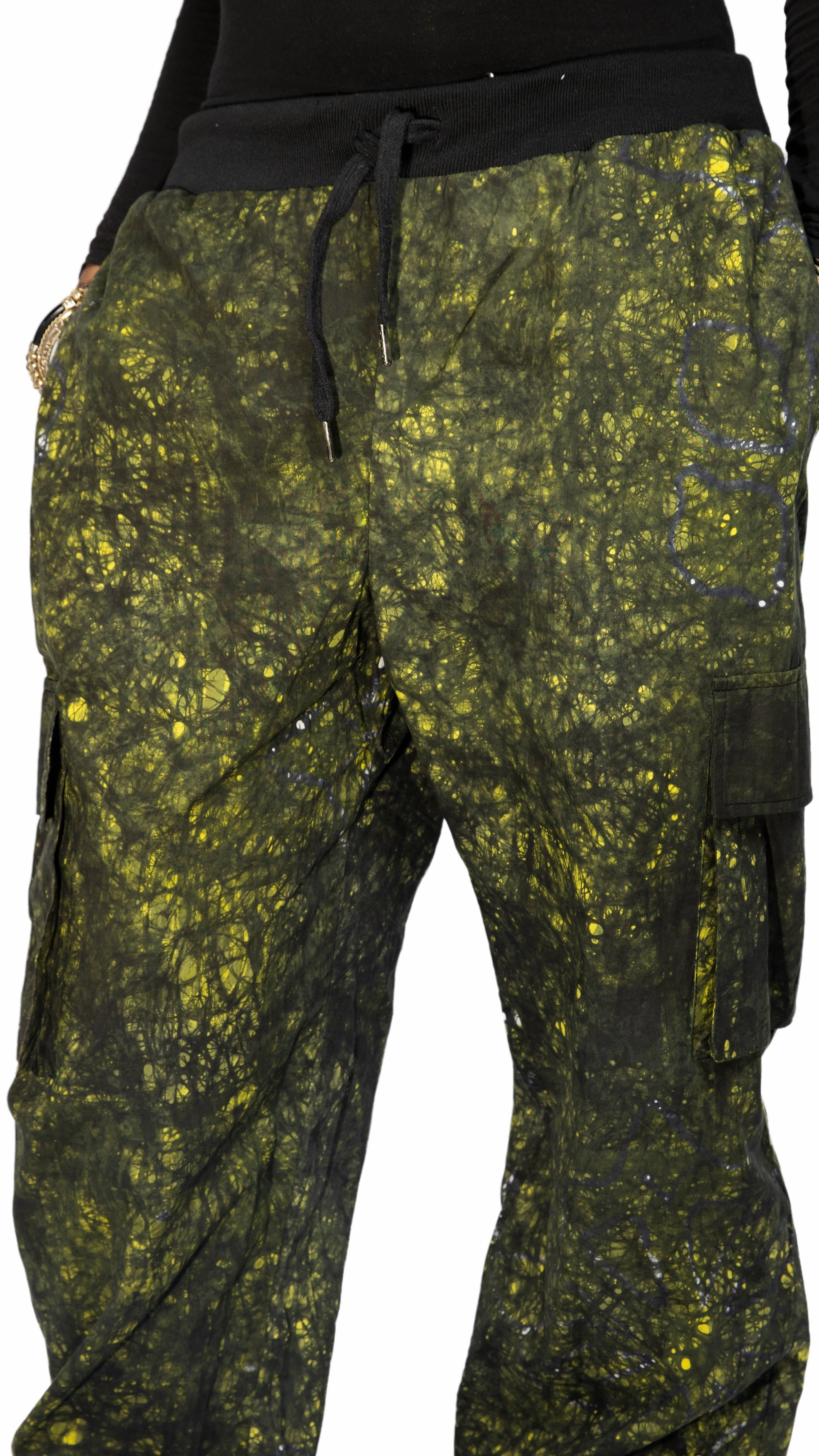 Green Adire Fabric Cargo Pants
