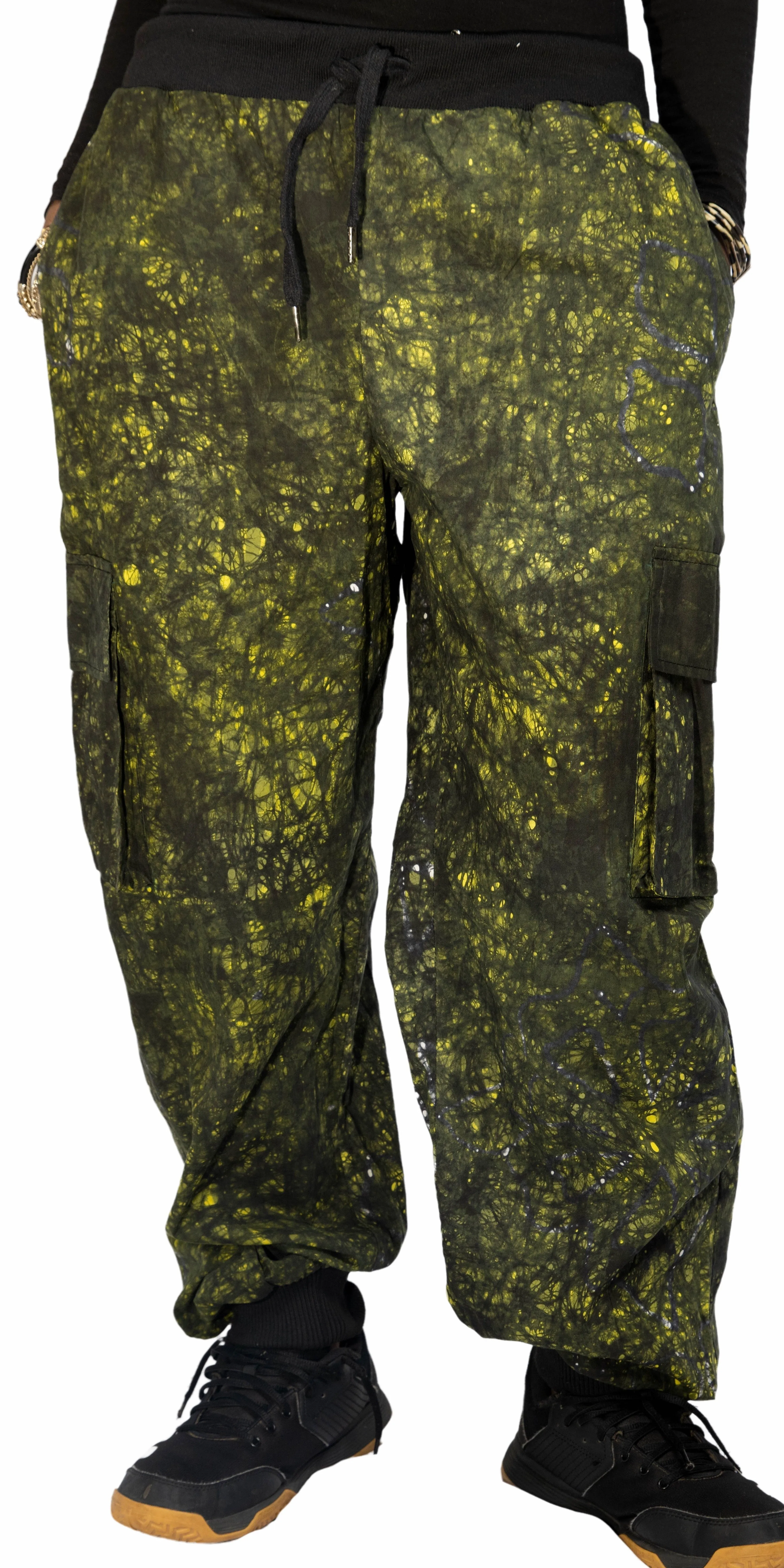 Green Adire Fabric Cargo Pants