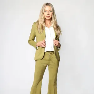 Green Italian Single Button Wool Women's Blazer