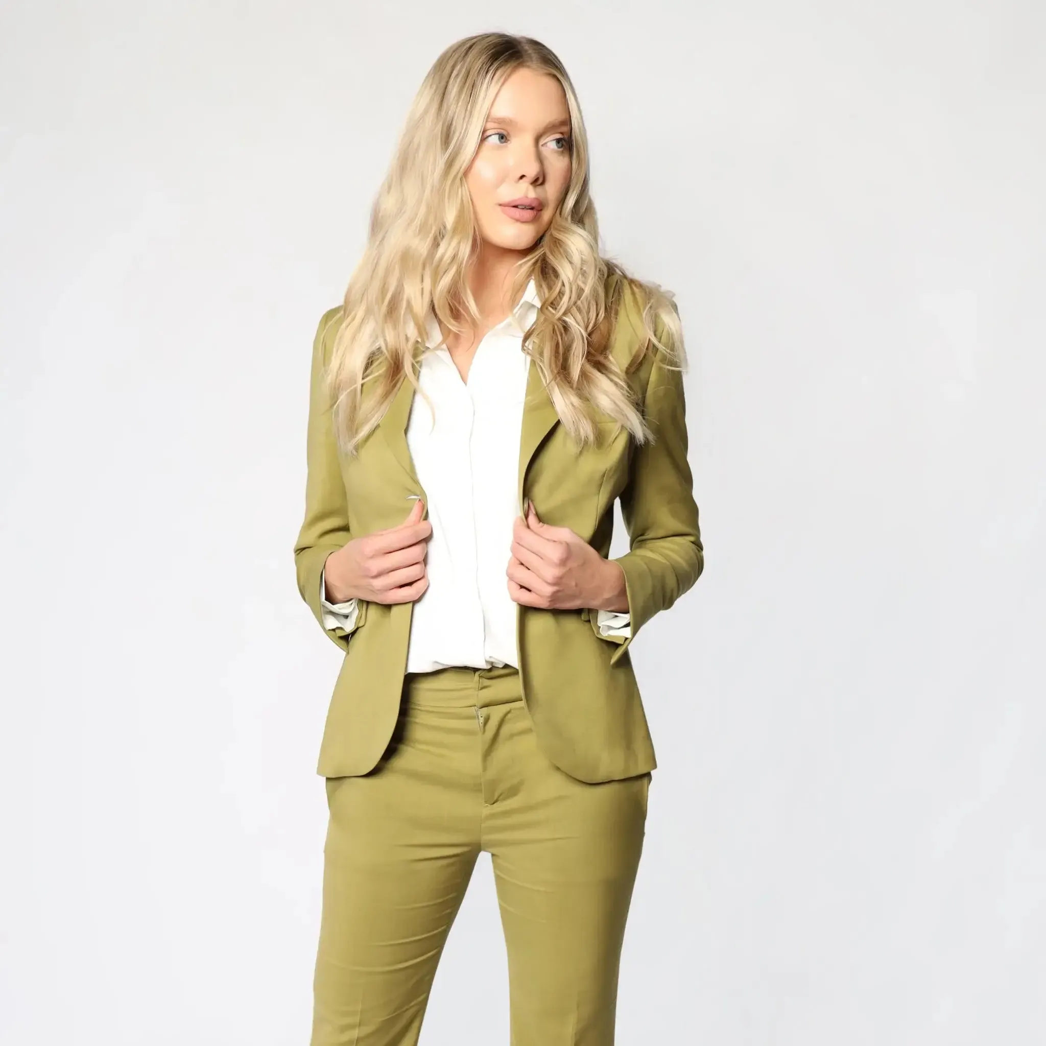 Green Italian Single Button Wool Women's Blazer
