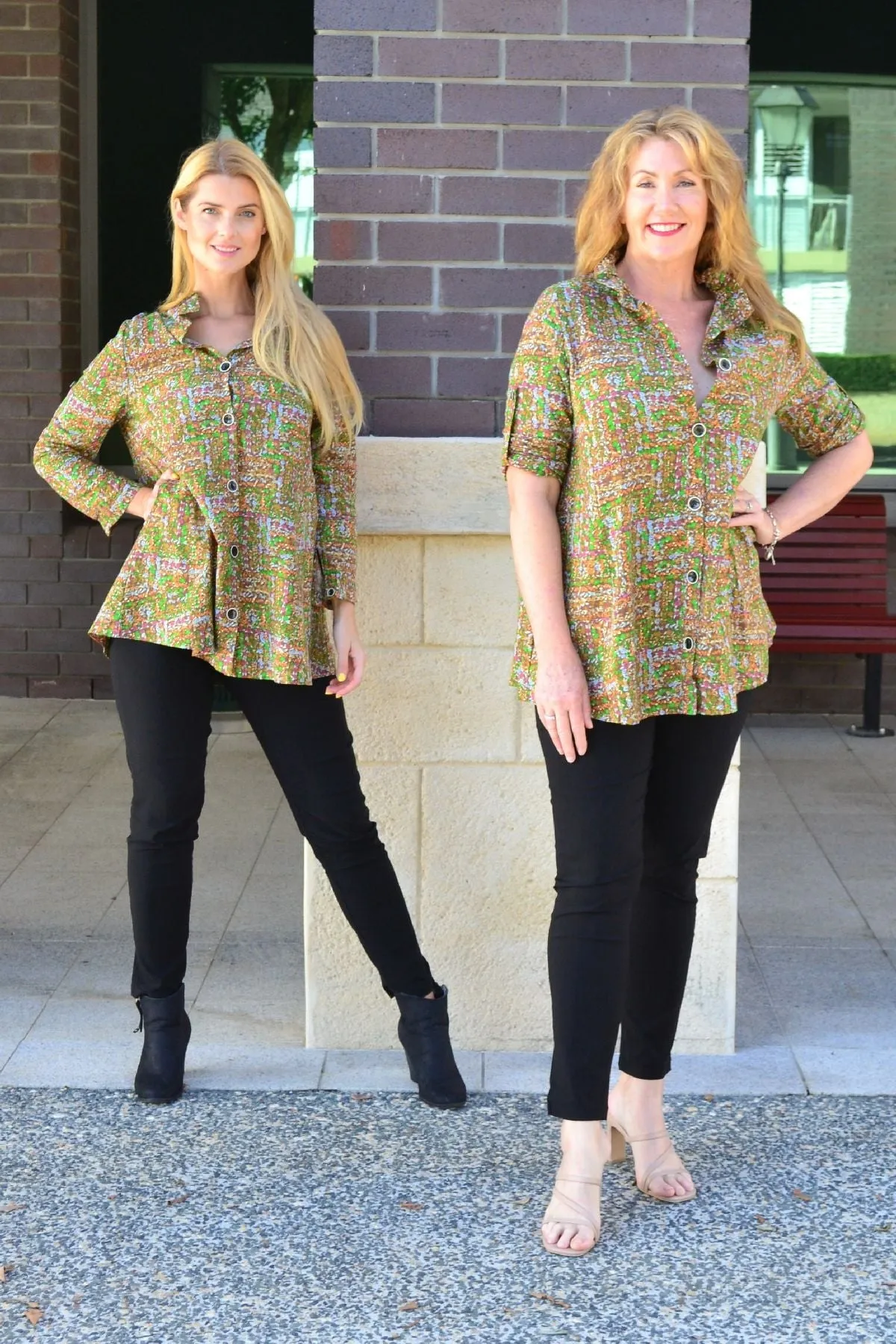 Green Pattern Pocket High Collar Tunic Shirt