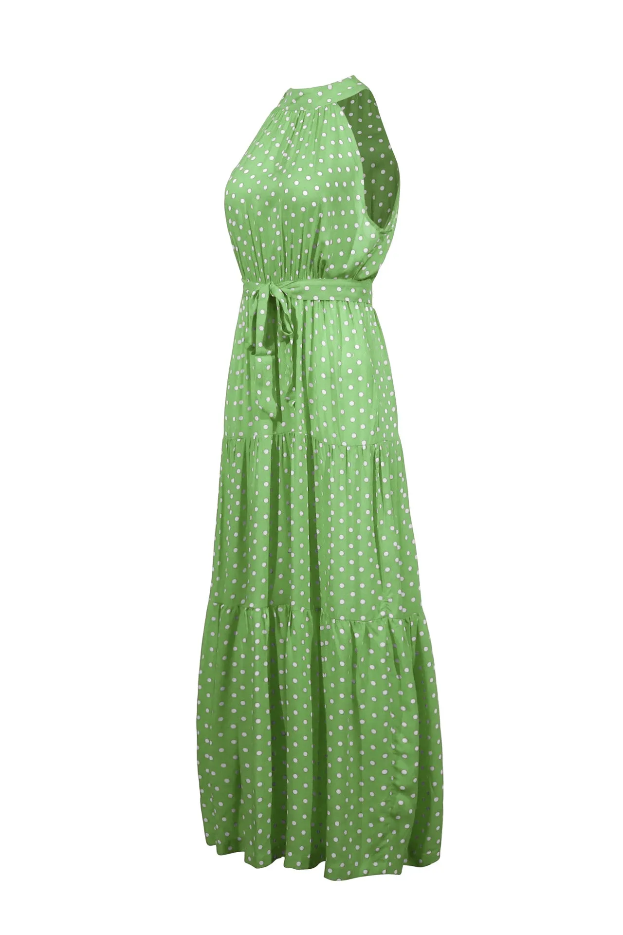 Green Wave Bohemian Boho Printed Hanging Neck Straps Maxi Dresses