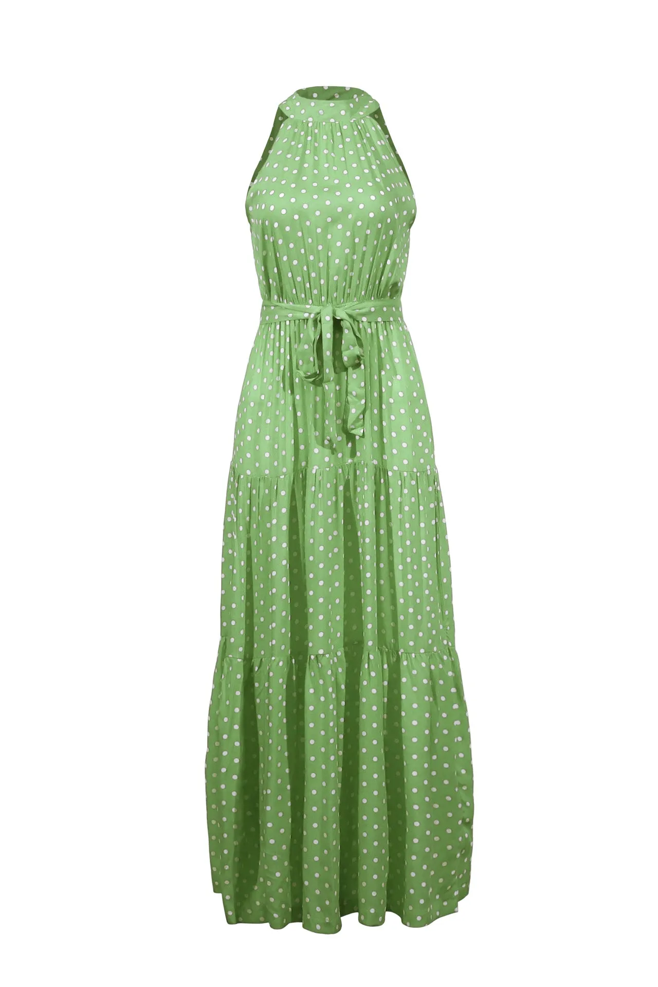 Green Wave Bohemian Boho Printed Hanging Neck Straps Maxi Dresses