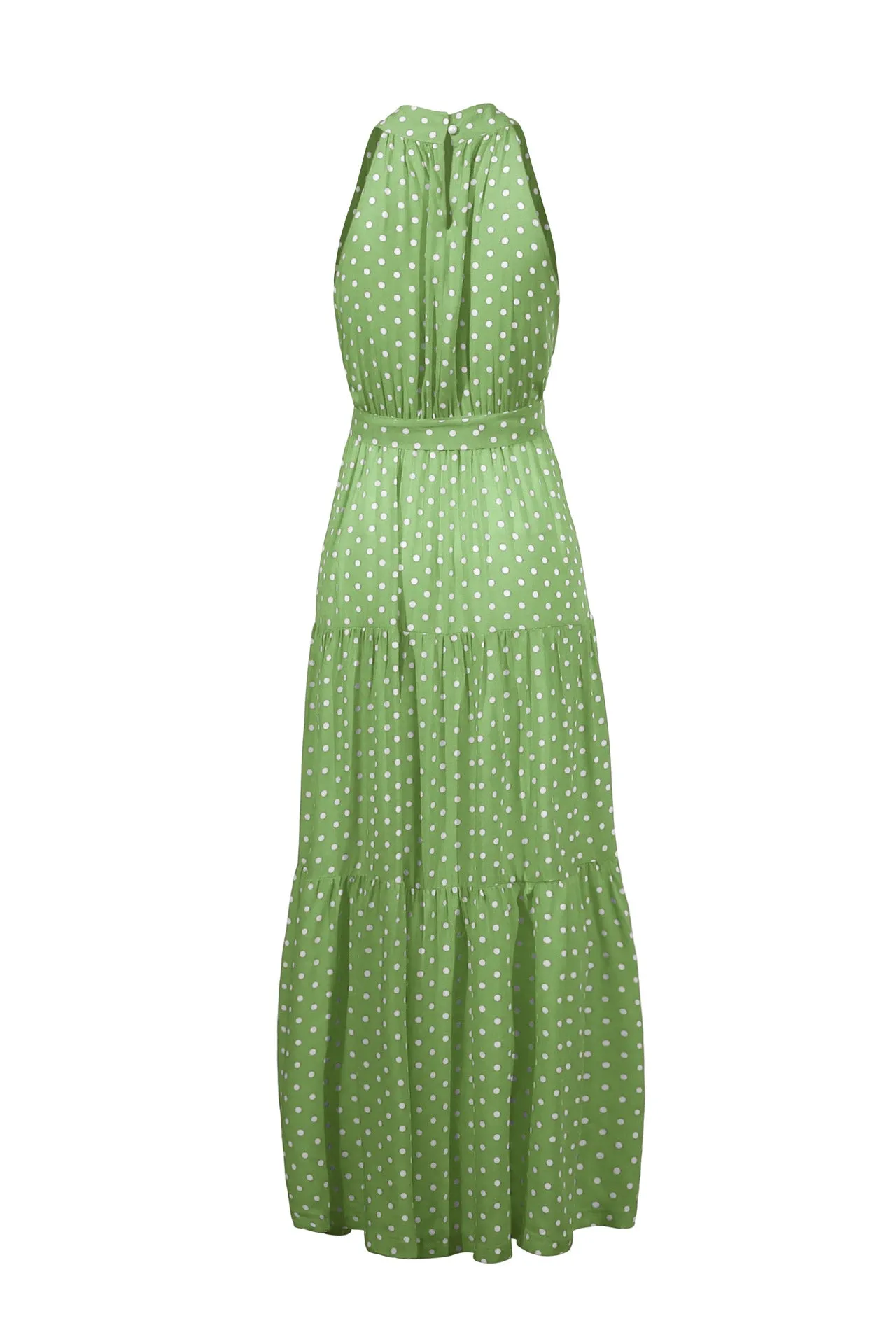Green Wave Bohemian Boho Printed Hanging Neck Straps Maxi Dresses