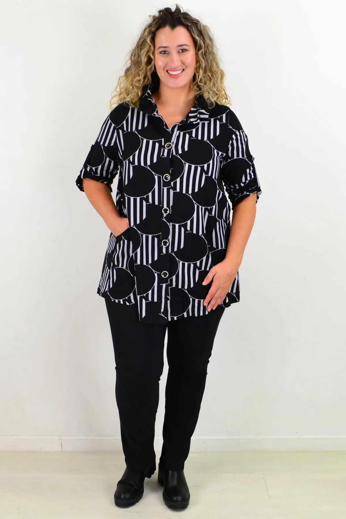 Grey Deck Of Cards High Collar Tunic Shirt