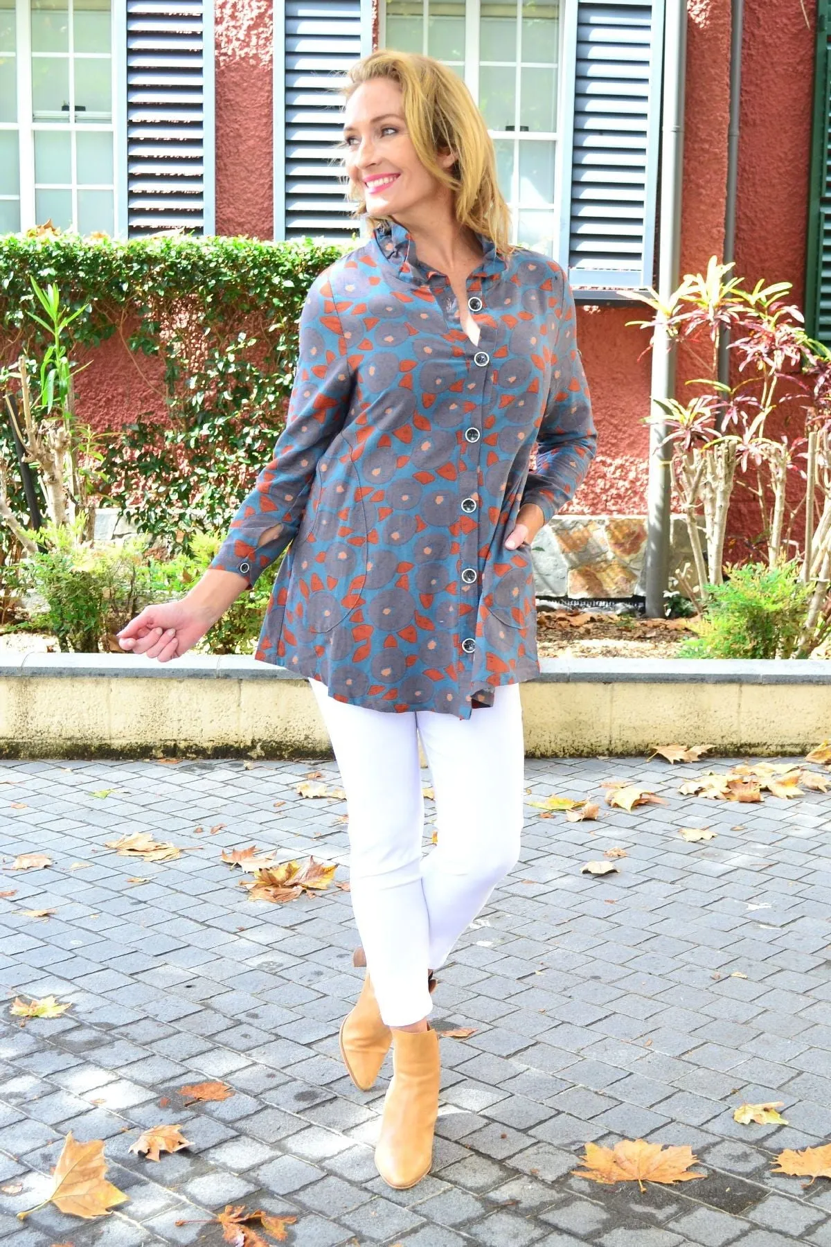 Grey Speckle High Collar Tunic Shirt