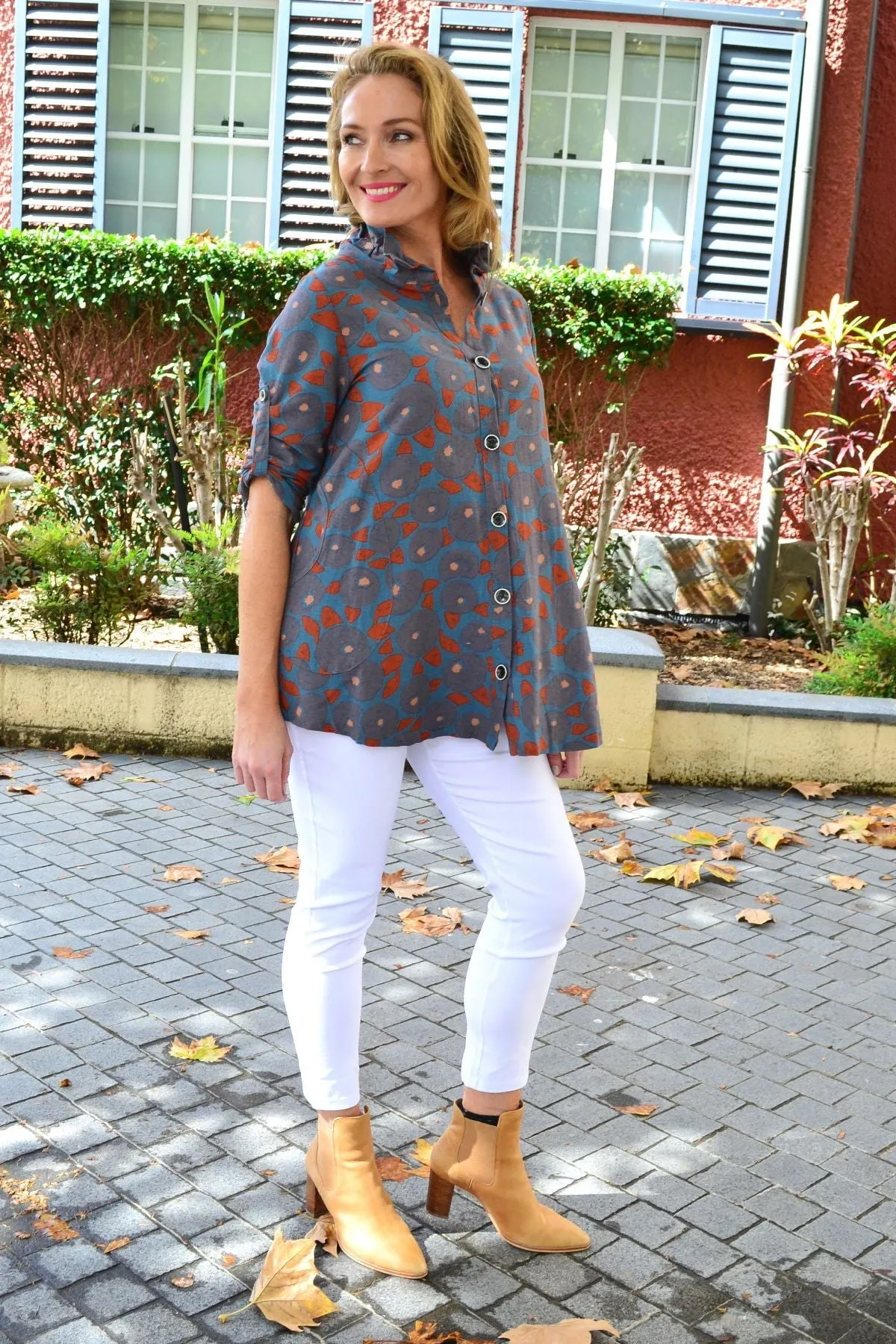 Grey Speckle High Collar Tunic Shirt