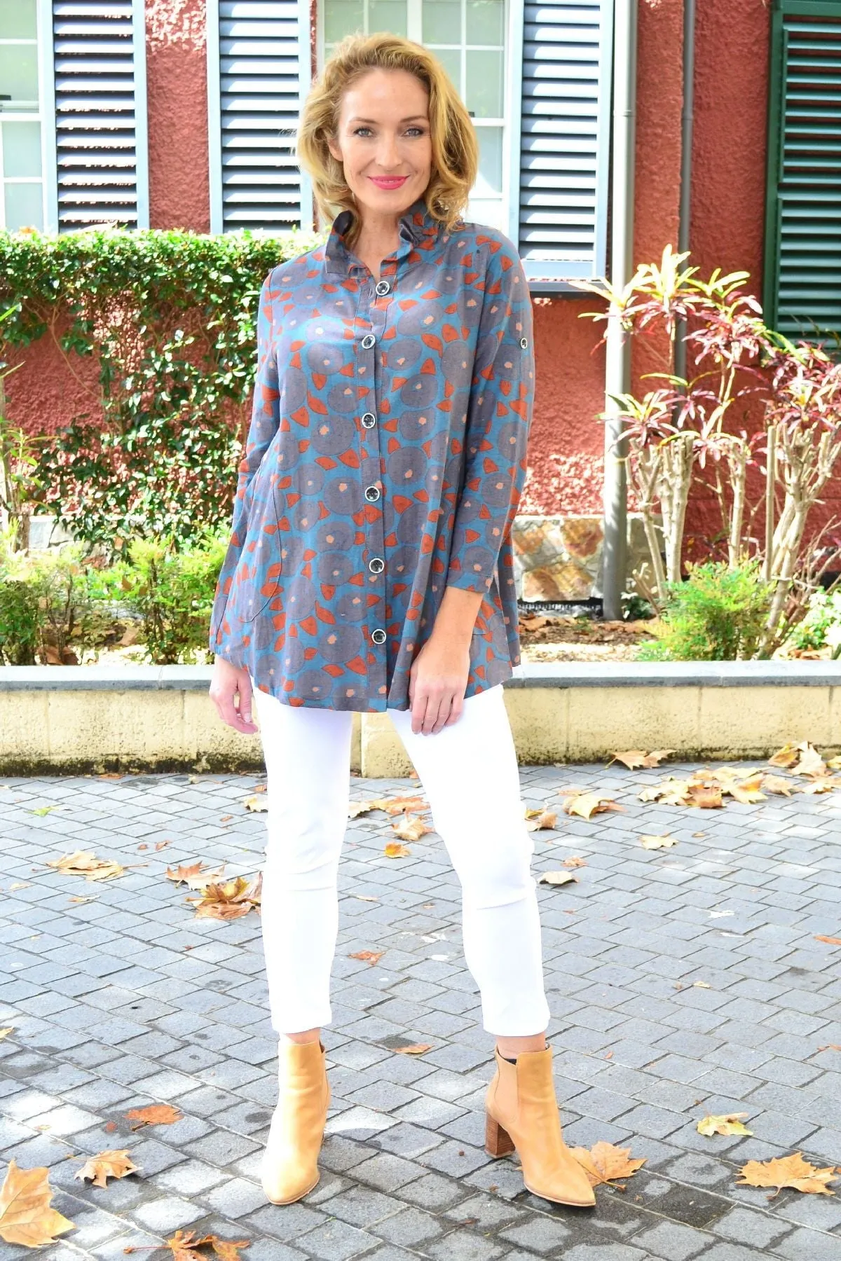Grey Speckle High Collar Tunic Shirt