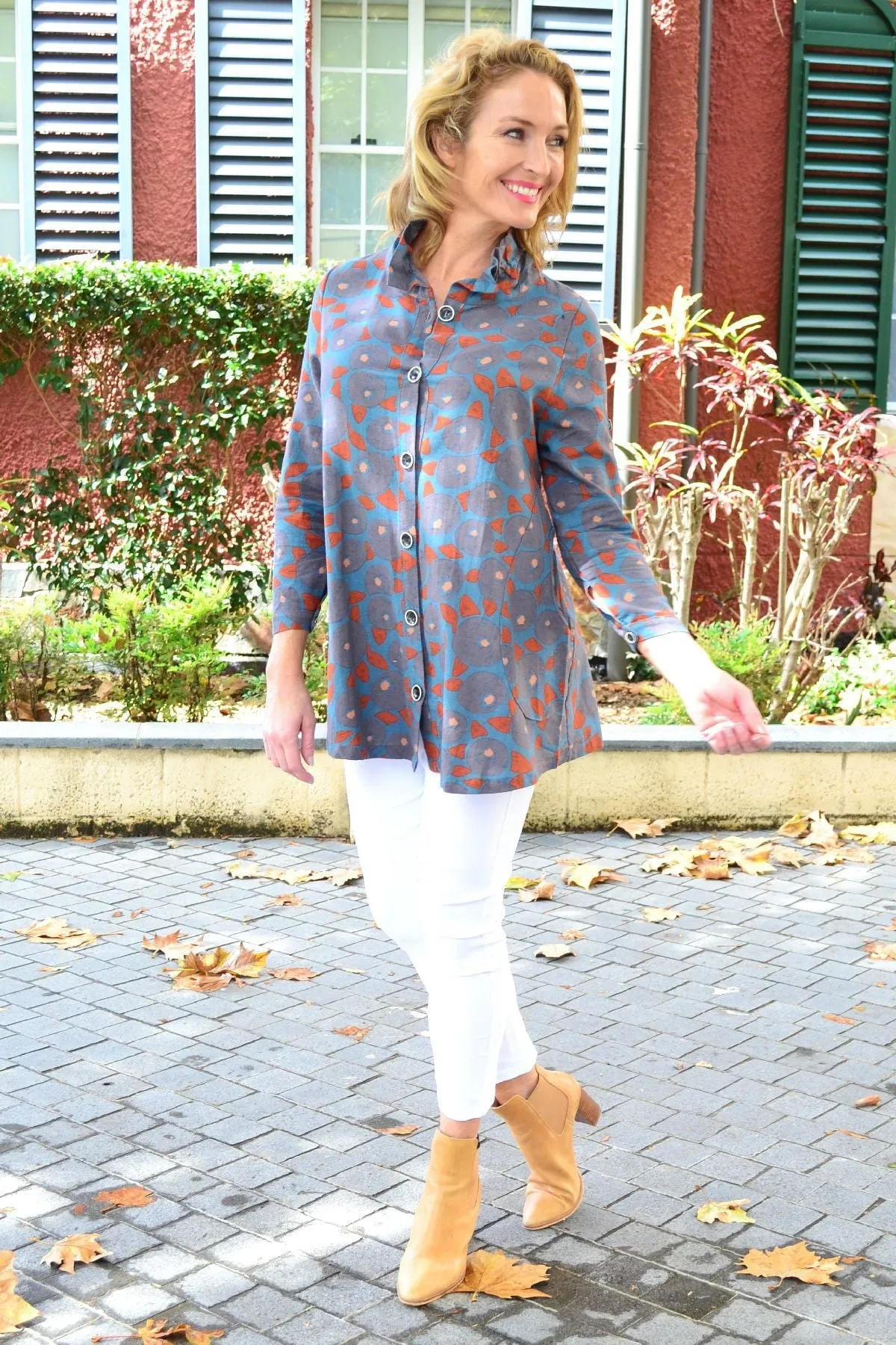 Grey Speckle High Collar Tunic Shirt