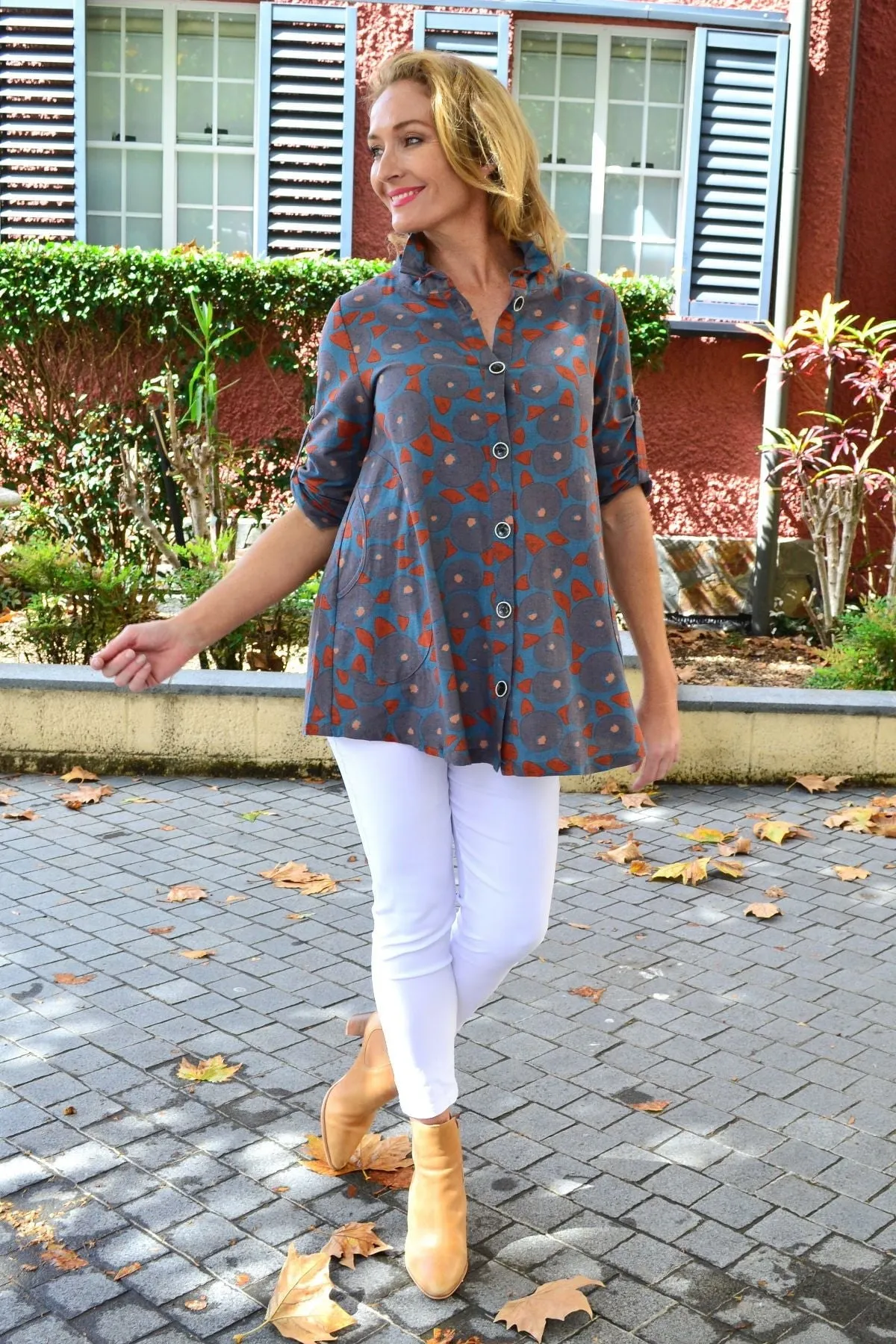 Grey Speckle High Collar Tunic Shirt