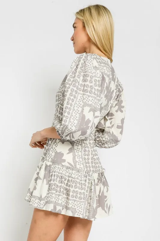 Grey Tropical Ruffled Dress
