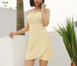 Halter Striped Skirt Sexy Open Back Irregular Dress