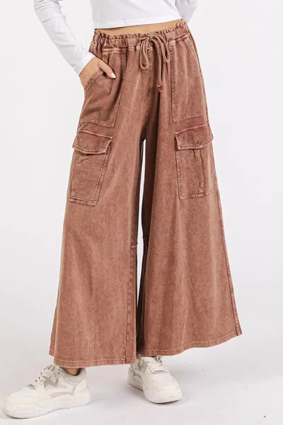Hazel Blues® |  Mittoshop French Terry Cargo Wide Leg Pants