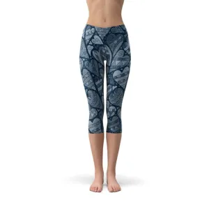 Hearts on Hearts Capri Leggings- Blue