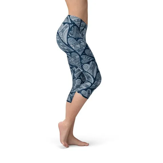 Hearts on Hearts Capri Leggings- Blue