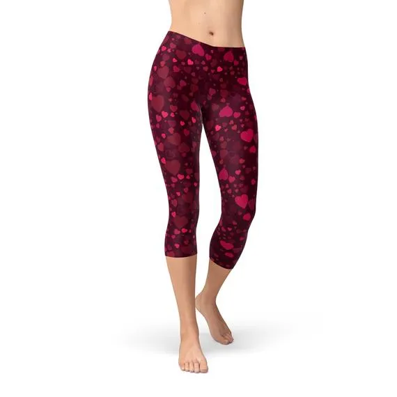 Hearts on Hearts Capri Leggings- Red