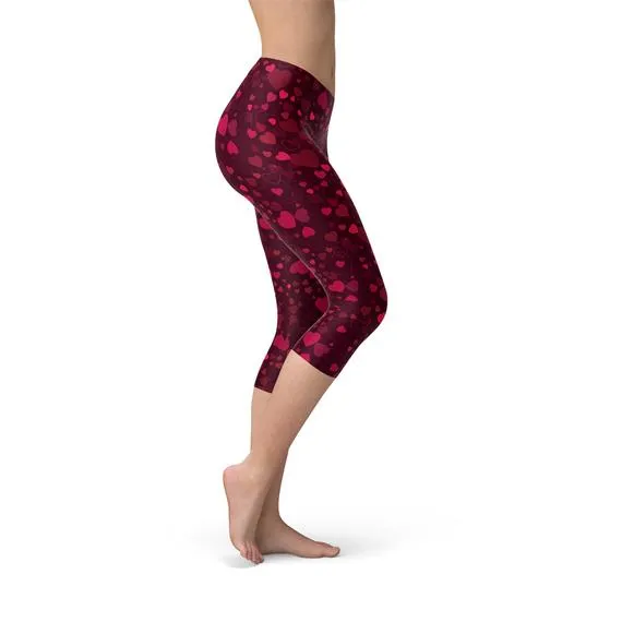 Hearts on Hearts Capri Leggings- Red