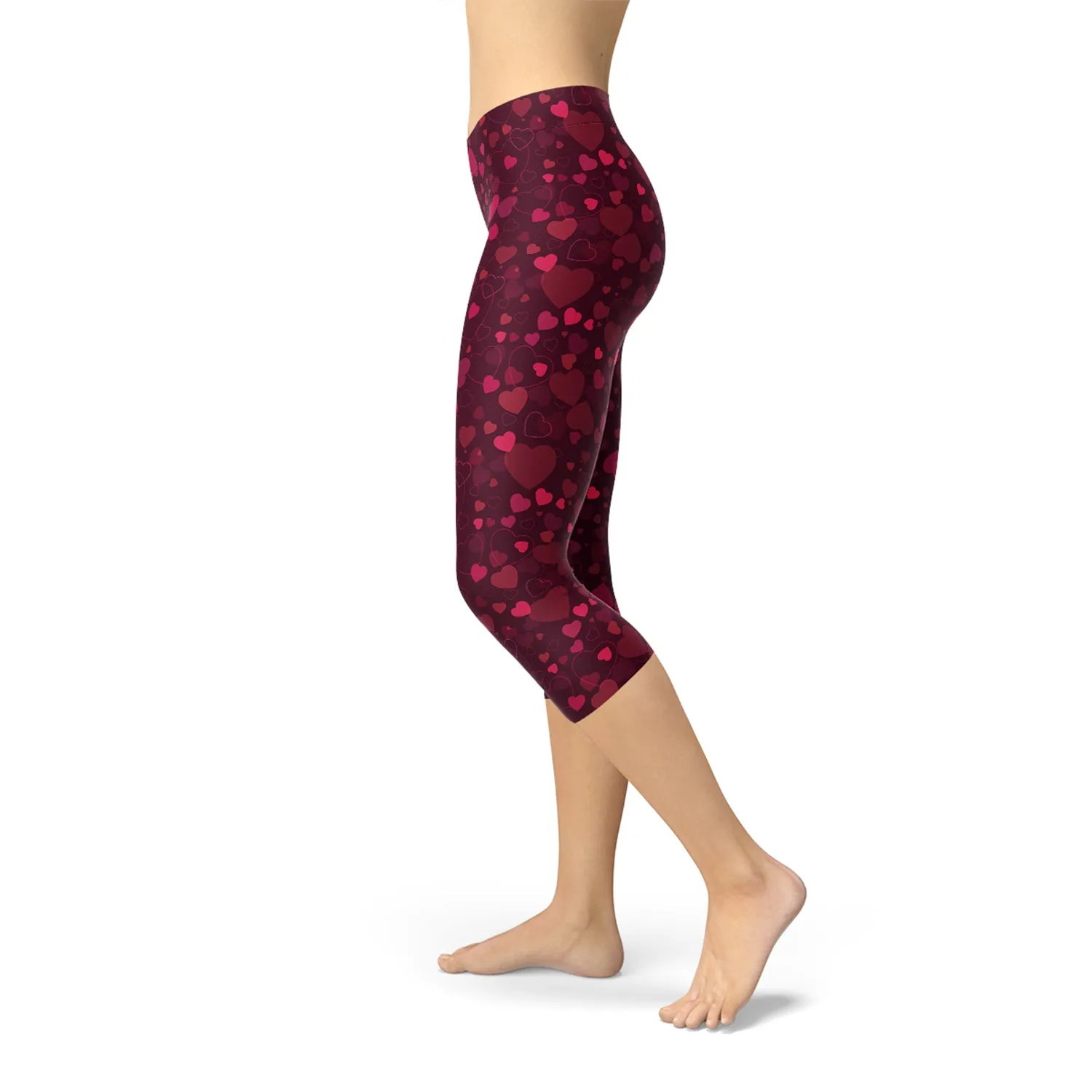 Hearts on Hearts Capri Leggings- Red