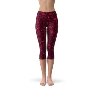 Hearts on Hearts Capri Leggings- Red