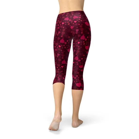 Hearts on Hearts Capri Leggings- Red