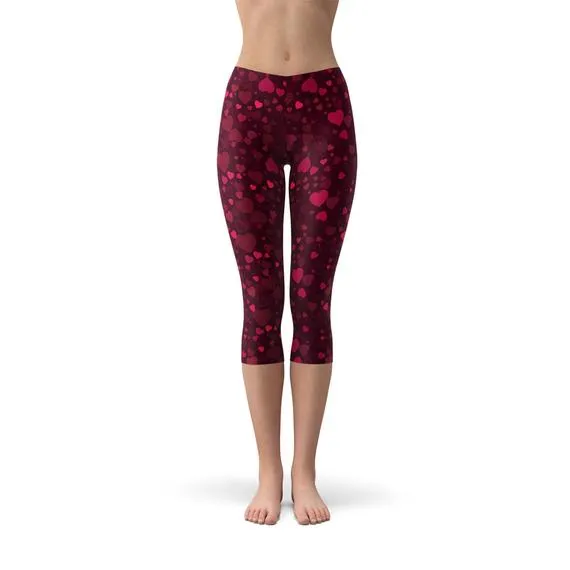 Hearts on Hearts Capri Leggings- Red