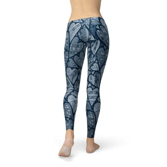 Hearts on Hearts Leggings- Blue