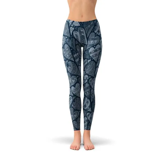 Hearts on Hearts Leggings- Blue