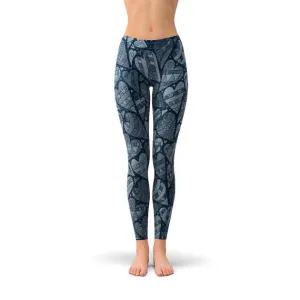 Hearts on Hearts Leggings- Blue
